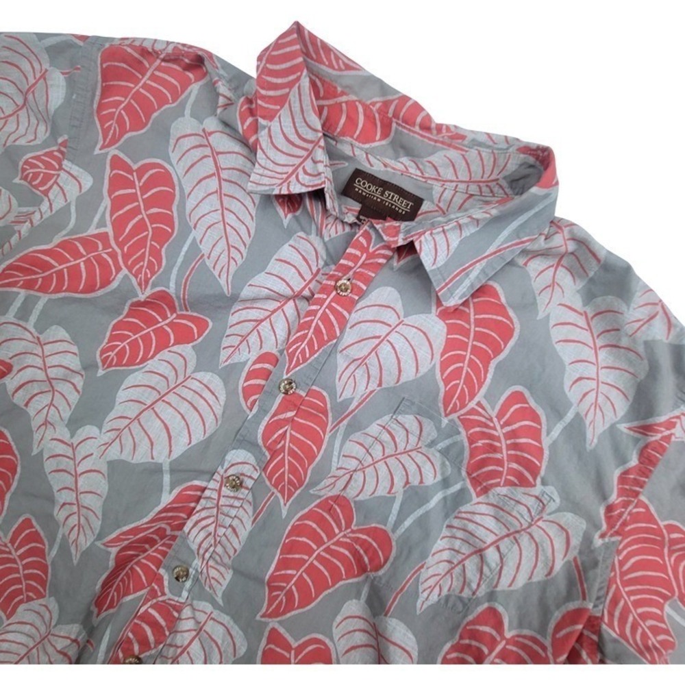 Cooke Street Mens Hawaiian Aloha Shirt Size Medium Gray Peach